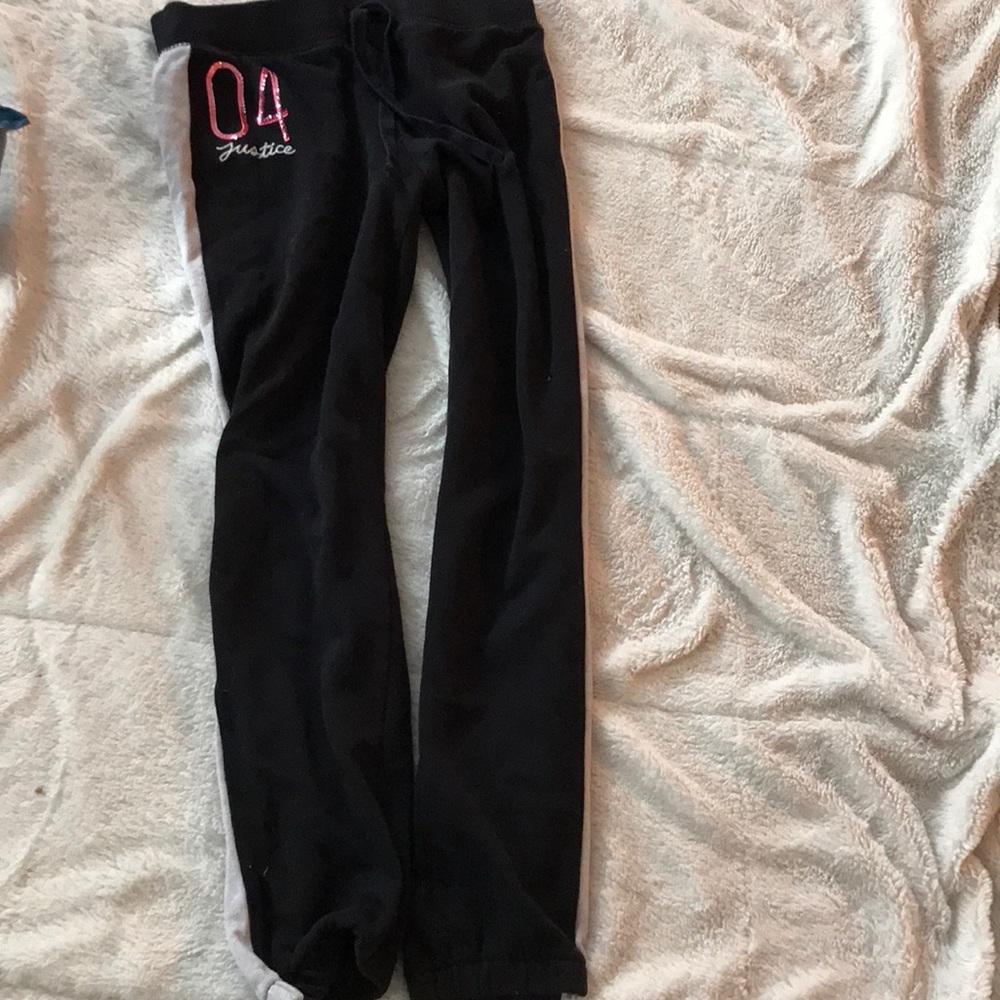 Black sweatpants with 04 pink sequin + gray stripe
